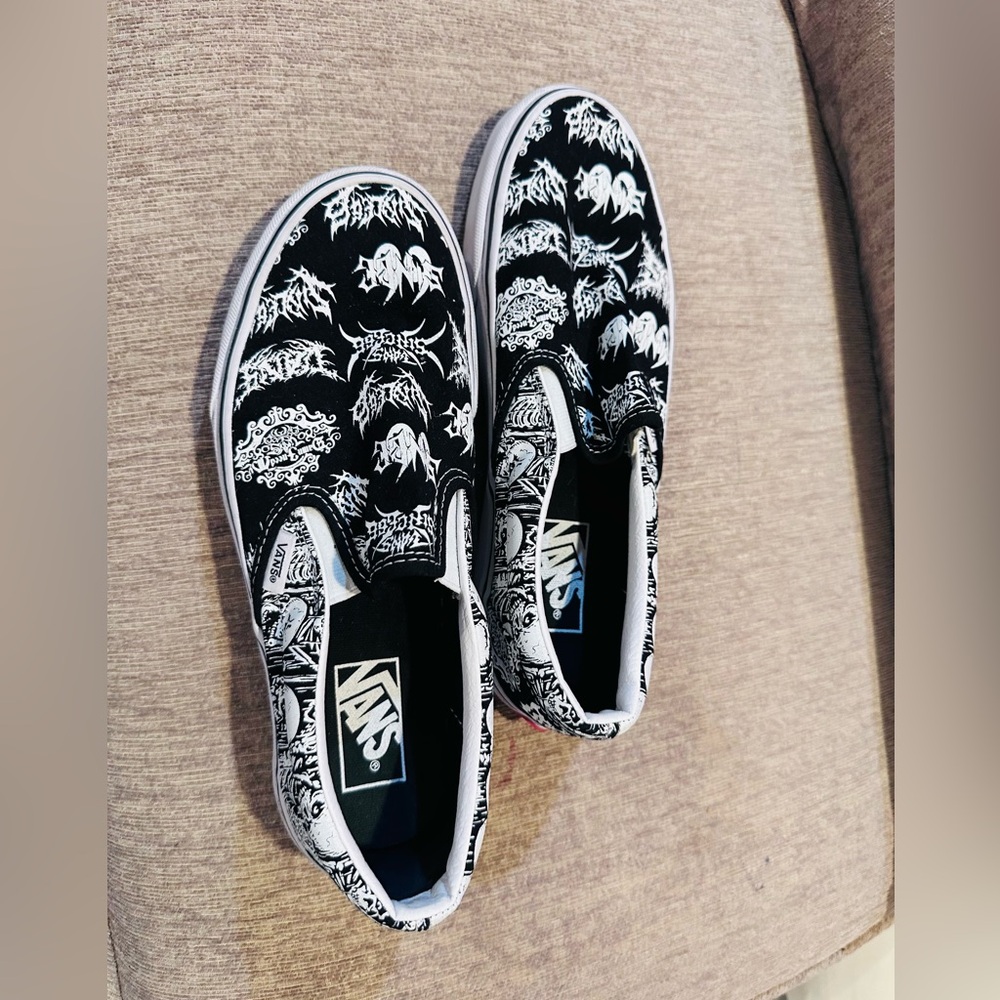 Vans Graphic Black and White Slip-On Sneakers